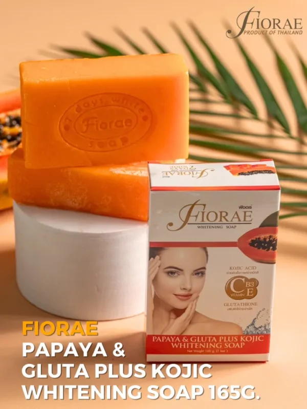 FIORAE PAPAYA & GLUTA PLUS KOJIC WHITENING SOAP 165g