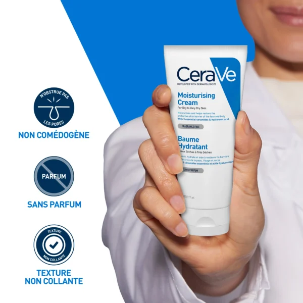 CeraVe Baume Hydratant | 177ml | Crème Hydratante 48h Corps, Visage, Mains à l'Acide Hyaluronique pour Peaux Sèches à Très Sèches