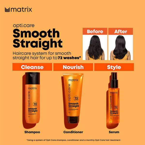 MATRIX Opti.Care Smooth Straight Shampoo (200ml), Conditioner (98g), and Serum (100ml) | Complete Anti-Frizz System for Silky Smooth Hair