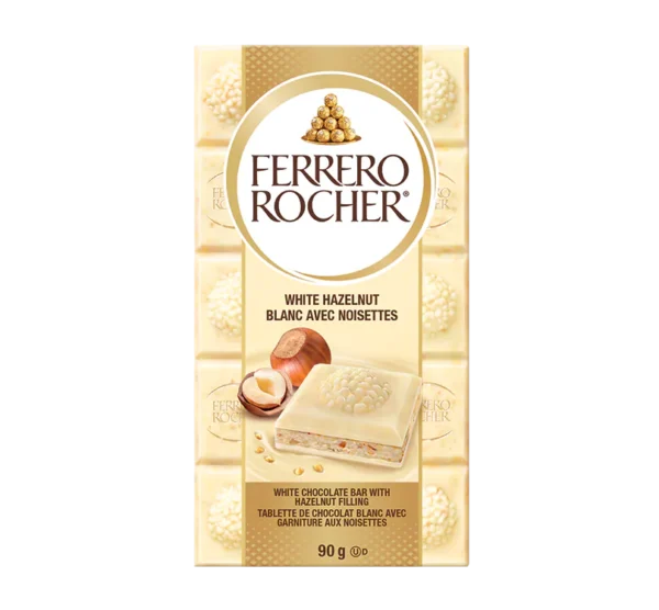 FERRERO ROCHER® Premium Chocolate Bar, White Hazelnut Bar, 90g