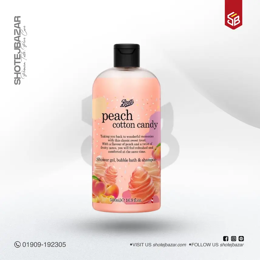 Boots Peach Cotton Candy Shower Gel, Bubble Bath & Shampoo 500ML
