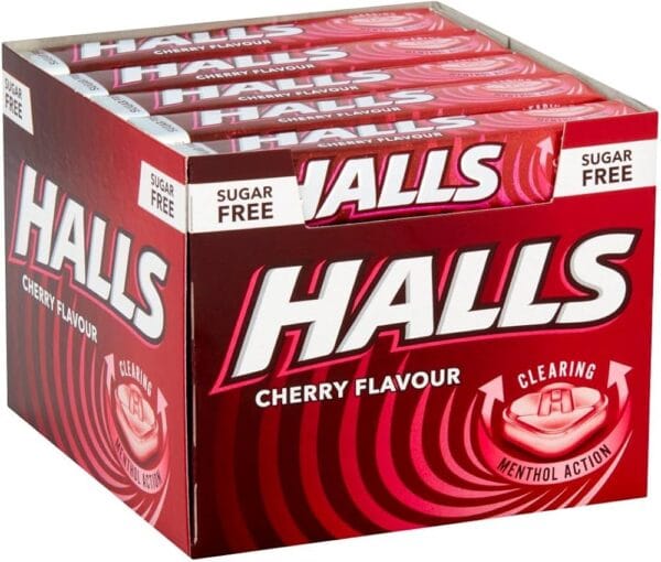 Halls Sugar Free Cherry Mentho-Lyptus Throat Lozenges Stick 32 g (Pack of 20)