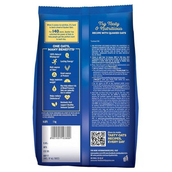 Quaker Oats Rolled Oats Natural Wholegrain Nutritious Breakfast 1 Kg