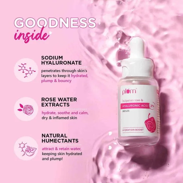 Plum 2% Hyaluronic Acid Fragrance Free Face Serum with Bulgarian Rose 30 ml
