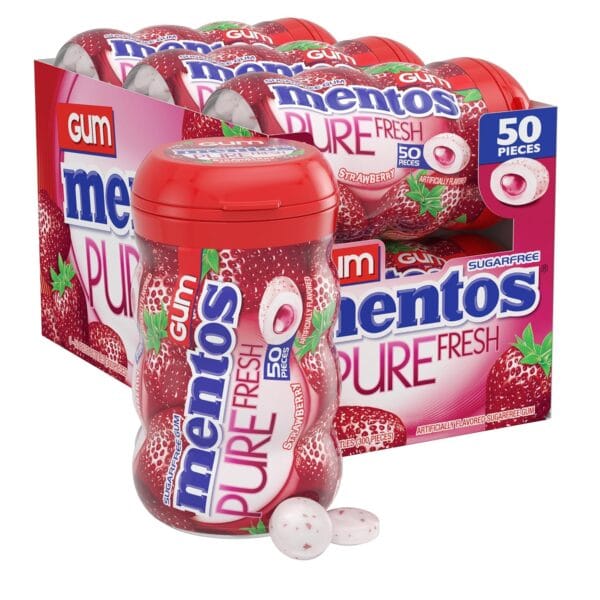 Mentos Gum Strawberry | Mentos Pure Fresh Sugar-free Chewing Gum | 6 Bottles x 30pcs