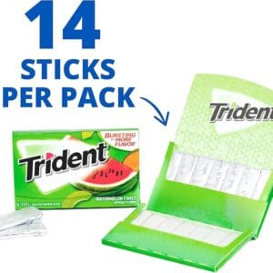 Trident Water Melon Flavor :Chewing Gum Full Box 12 Pack - (14 stick)