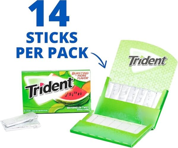Trident Water Melon Flavor :Chewing Gum Full Box 12 Pack - (14 stick)