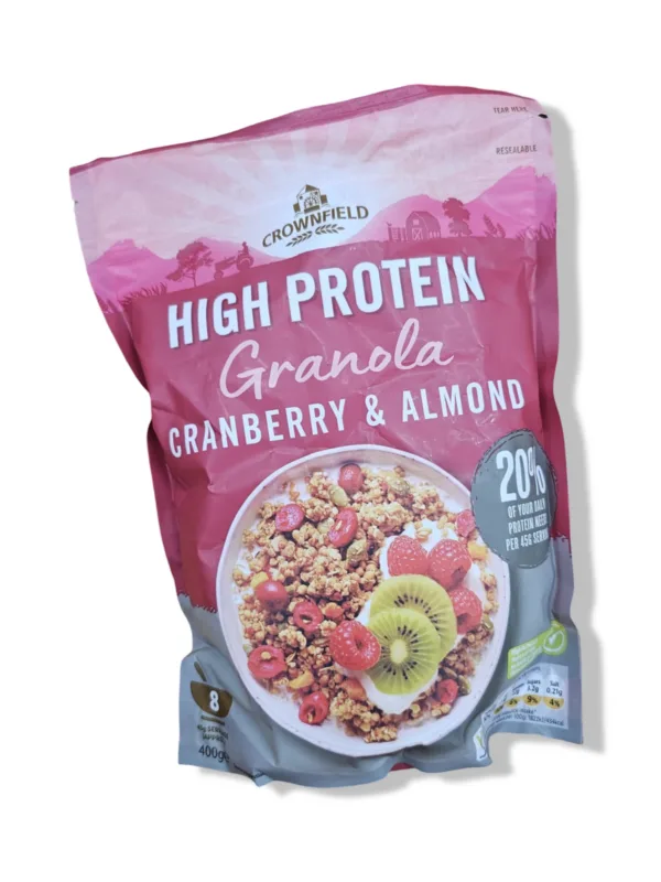HIGH PROTEIN GRANOLA Oats & Soya Protein Crisps Almond Walnuts Cranberry 400g