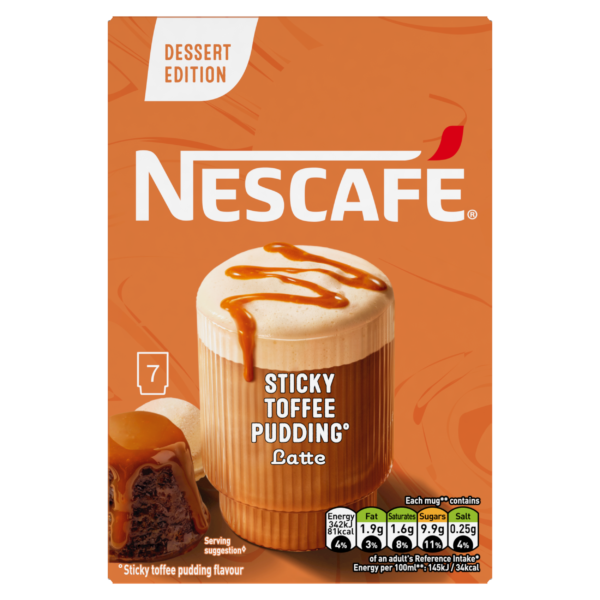 Nescafe Sticky Toffee Pudding Latte Instant Coffee Sachets 7 Per