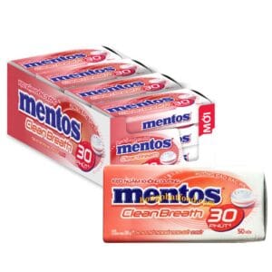 MENTOS CLEAN BREATH 30 miniues TABLET PEACH & PEPPERMINT 12 BOXES X 6 TINS X 35G