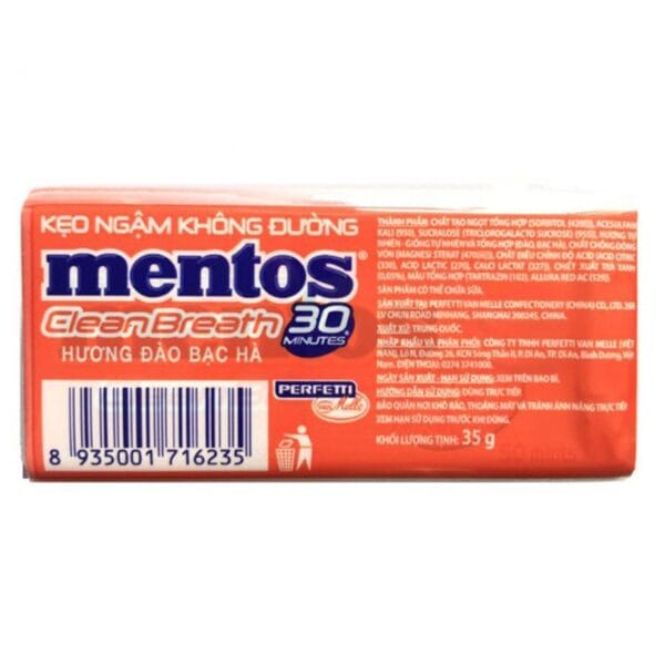 MENTOS CLEAN BREATH 30 miniues TABLET PEACH & PEPPERMINT 12 BOXES X 6 TINS X 35G