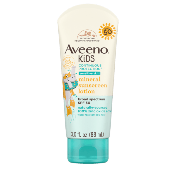 Aveeno Kids Continuous Protection Broad Spectrum SPF 50 Mineral Sunscreen for Sensitive Skin 88ml