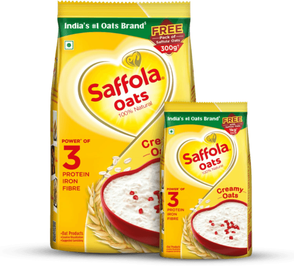 Saffola Oats Rolled Oats Delicious Creamy Oats 100% Natural High Protein & Fibre Healthy Cereal for weight loss 1Kg+300gm