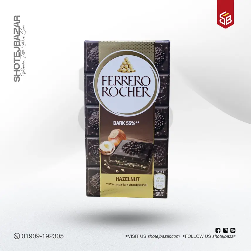 65 Ferrero Rocher Premium Chocolate Bar, Dark Chocolate Hazelnut, 3.1 oz 90gm - Image 1