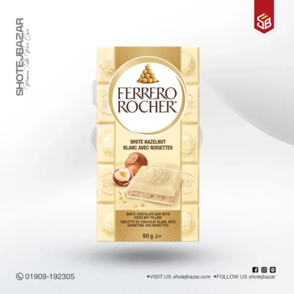 FERRERO ROCHER® Premium Chocolate Bar, White Hazelnut Bar, 90g - Image 1
