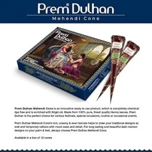 Prem Dulhan 12 Pieces Natural Mehandi Cone - 350g