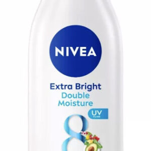 NIVEA EXTRA BRIGHT DOUBLE MOISTURE BODY LOTION Formulated with 40X Vitamin C from 8 Super Foods and Vitamin E for radiant moisturised skin in weeks. Light texture and non-sticky lotion
