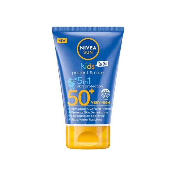 NIVEA SUN Kids To-Go SPF50+ Sun Lotion offers highly effective UVB and 5 Star UVA protection that immediately protects kids against sunburn and long-term skin damage caused by sunlight.